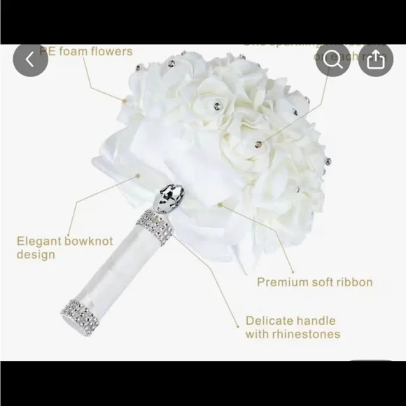 White Satin Bridal Bouquet with Crystal Accents - Picture 4 of 4